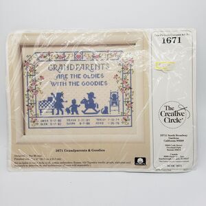 VTG Creative Circle Cross Stitch Kit 1671 Grandparents are the Oldies w/ Goodies